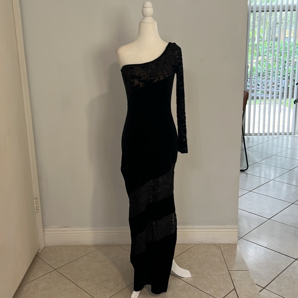 VINTAGE Black Velvet Maxi Gown